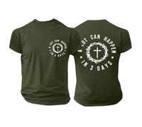 Chemises chrétiennes pour hommes - T-shirts en coton imprimé croix, doux et confortable, hauts d'été à manches courtes, coupe mus t-shirts imprimés 3D, Vert noir, L