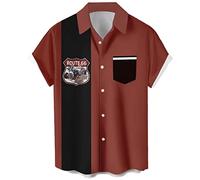 Chemises de bowling vintage des années 1950 pour hommes, chemises cubaines décontractées à manches courtes boutonnées contrastées pour l'été, Route 66, Taille M
