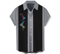 Chemises de bowling vintage des années 1950 pour hommes, chemises cubaines décontractées à manches courtes boutonnées contrastées pour l'été, Boomerang Noir, Taille S