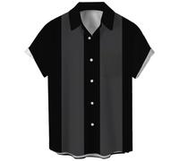 Chemises de bowling vintage des années 1950 pour hommes, chemises cubaines décontractées à manches courtes boutonnées contrastées pour l'été, gris/noir, Taille 6XL