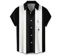 Chemises de bowling vintage des années 1950 pour hommes, chemises cubaines décontractées à manches courtes boutonnées contrastées pour l'été, Étoile, Taille 4XL