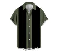 Chemises de bowling vintage des années 1950 pour hommes, chemises cubaines décontractées à manches courtes boutonnées contrastées pour l'été, Vert/noir, Taille 3XL