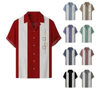 Chemises de bowling vintage pour homme - Couleurs contrastées des années 1950 - Chemise de plage rockabilly - Coupe ample - Haut à manches courtes - Haut hawaïen boutonné rétro - Chemise d'été