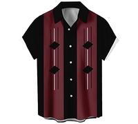 Chemises de bowling vintage pour hommes années 1950, chemises décontractées à manches courtes boutonnées contrastées d'été à blocs de couleur cubaines, Taille XL