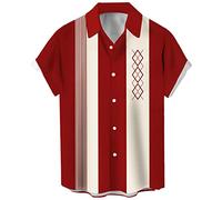 Chemises de bowling vintage pour hommes années 1950, chemises décontractées à manches courtes boutonnées contrastées d'été à blocs de couleur cubaines, Taille S