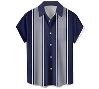 Chemises de bowling vintage pour hommes années 1950, chemises décontractées à manches courtes boutonnées contrastées d'été à blocs de couleur cubaines, Taille S