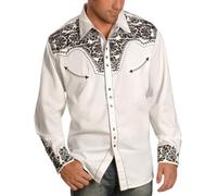 Chemises De Cow-Boy Western Vintage pour Hommes Casual Loose Long Sleeve Pearl Snap, White, XL