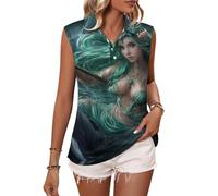 Chemises de Golf sans Manches pour Femmes, Polos à col, débardeurs et Blouses de Sport, Motif « Déesse des océans et Dauphins ».