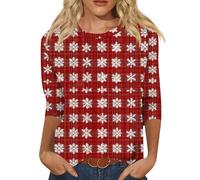 Chemises de Noël amusantes pour femme avec motif graphique 3D à manches 3/4 - Pull mignon - Cadeau pour femme, 1H - Rouge, XL