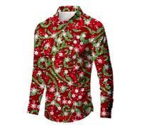 Chemises de Noël moches 3D pour homme avec motif flocon de neige - Décontracté - Manches longues - Col à revers - Grande taille - Doux à porter - Haut de Noël, Rouge, XL