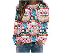 Chemises de Noël pour femme - Imprimé Père Noël - Col rond - Sans capuche - Pull français - Pull de Noël vintage, rose, M