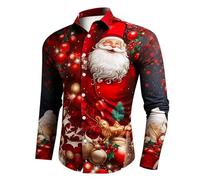 Chemises de Noël pour homme - Chemise imprimée de Noël amusante - Motif Père Noël - Haut à manches longues - Chemisier boutonné - T-shirt tendance et décontracté, Rose vif., S