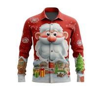 Chemises de Noël pour homme - Motif Père Noël amusant - Chemisier décontracté à manches longues - Chemise boutonnée - T-shirt pour homme - Coupe droite - Haut d'hiver et d'automne, Rose vif., XXL