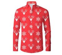 Chemises de Noël pour Hommes - Chemise Boutonnée À Manches Longues de Noël Pours Chemises Habillées Décontractées À Coupe Ajustée (Watermelon Red XXXL)