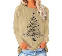 Chemises de Noël rétro pour femme - Étoile - Arbre de Noël - Lettres imprimées - Style décontracté - Col rond - Manches sept points - Tunique de sport pour intérieur et extérieur, kaki, S
