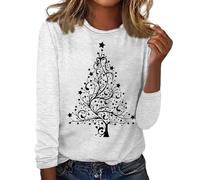Chemises de Noël rétro pour femme - Étoile - Arbre de Noël - Lettres imprimées - Style décontracté - Col rond - Manches sept points - Tunique de sport pour intérieur et extérieur, blanc, L