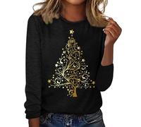 Chemises de Noël rétro pour femme - Étoile - Arbre de Noël - Lettres imprimées - Style décontracté - Col rond - Manches sept points - Tunique de sport pour intérieur et extérieur, Noir , XL
