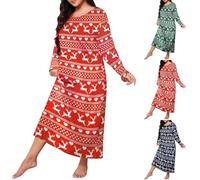 chemises de nuit de noël pour femmes uk grande taille, Chemises de Nuit et Nuisettes pour Femmes, Vêtements de Nuit Décontractés à Manches Longues Confort Col Rond Nuisette Vêtements de Sommeil