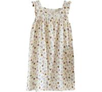 Chemises De Nuit pour Femmes Douce Robe De Nuit Femmes Double Gaze Coton Ridé Été sans Manches Frais Intérieur Coton Vêtements De Nuit, Floral, L