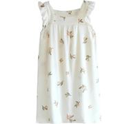 Chemises De Nuit pour Femmes Douce Robe De Nuit Femmes Double Gaze Coton Ridé Été sans Manches Frais Intérieur Coton Vêtements De Nuit, Loquat White, XL