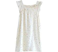 Chemises De Nuit pour Femmes Douce Robe De Nuit Femmes Double Gaze Coton Ridé Été sans Manches Frais Intérieur Coton Vêtements De Nuit, Dot Yellow, L