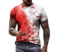 Chemises de nuit pour hommes printemps été automne Halloween imprimé sanglant décontracté confortable ample manches courtes t-shirt solide d'entraînement pour hommes, J, L
