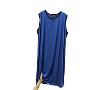 Chemises de Nuit sans Manches pour Hommes, Pyjamas modaux Classiques pour Hommes Chemise de Nuit Ultra Douce Robe de Nuit Ample L-3XL,Bleu,L
