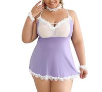 Chemises De Nuit Sexy Femme - Femmes Grande Taille Lingerie Dentelle Chemise Sexy Vêtements De Nuit en Maille V Profond Teddy Chemise De Nuit pour Sexy (Purple S)
