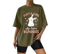 Chemises de Pâques pour femmes d'été à manches courtes pour femmes, hauts habillés décontractés, coupe ample, col rond, t-shirts tendance Just A Girl Who Loves Bunnies T-shirts pour femmes UK, vert