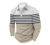 Chemises de rugby à manches longues pour homme | Polo à manches longues rayé avec col pour homme - Chemise de travail décontractée et légère à manches longues pour homme - T-shirt rayé aux couleurs