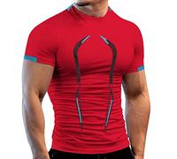 Chemises de sport respirantes pour homme - T-shirts de course légers à séchage rapide - Hauts athlétiques à manches courtes de couleur unie, Rouge, M