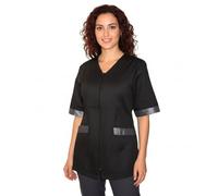 Chemises de travail pour femme avec fermeture à glissière, au choix entre 4 couleurs, esthéticienne, coiffeur, maître maternelle, épicerie, Noir Insert laminé gris, Small