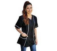 Chemises de travail pour femme avec fermeture à glissière, au choix entre 4 couleurs, esthéticienne, coiffeur, maître maternelle, épicerie, Noir Rigo Blanc, Large