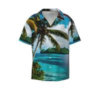 Chemises décontractées à manches courtes pour hommes des îles de la Norvège, chemises d'été de plage, chemises imprimées pour hommes, chemises de fête, noir, Taille 3XL