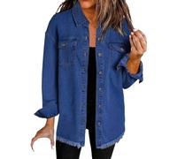 Chemises décontractées pour femme 2025 à la mode surchemise en jean délavé veste tendance ourlet décontracté veste femme squelette chemise à manches longues pour femmes, bleu, L