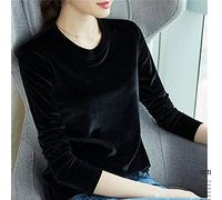 Chemises Décontractées Pour Femmes - Mode Automne Et Hiver Chemisier En Velours Doré Chemise Pour Femme T-Shirt Rétro Col Rond À Manches Longues En Velours Grande Taille Chemisier Slim Noir Si