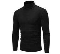 Chemises d'enseignement pour hommes col mode sous-vêtements thermiques hommes basique uni t-shirt chemisier pull à manches longues t-shirt décontracté pour homme, Noir , XXL