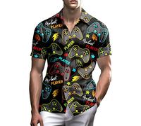 Chemises des années 80 pour homme - Tenue vintage amusante des années 90 pour homme - Chemises hawaïennes boutonnées - Chemise de plage pour homme - Vêtements des années 80, Manette de jeu vidéo,