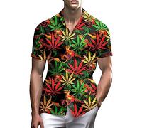 Chemises des années 80 pour homme - Tenue vintage amusante des années 90 pour homme - Chemises hawaïennes boutonnées - Chemise de plage pour homme - Vêtements des années 80, Rasta Green Weed, Taille L
