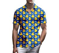 Chemises des années 80 pour homme - Tenue vintage amusante des années 90 pour homme - Chemises hawaïennes boutonnées - Chemise de plage pour homme - Vêtements des années 80, canard, Taille L