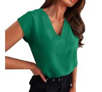 Chemises D'Été À Manches Courtes en Soie Glacée-Teeshirt Femme Coton Col V Tee Shirt Grande Taille Chemise Lin Blouse Casual Haut Respirant Top Ample Tunique Couleur Unie Hauts