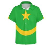 Chemises D'Été À Manches Courtes Pour Hommes Imprimé Drapeau De La Mauritanie Décontractées Boutonnées Coupe Classique Pour La Plage Les Vacances Le Surf Chemises Hawaïennes Avec Poche Taille L