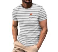 Chemises d'été à Rayures pour Hommes, t-Shirts à Manches Courtes avec Poche, t-Shirts Basiques Classiques, Tendance, col Rond, Hauts 2025, Chemises rayées Grises pour Hommes, L