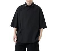Chemises d'été de style chinois pour hommes, chemise à revers brodée avec boucle à disque oblique, chemises à manches mi-longues pour hommes, BK001, L