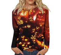 Chemises d'Halloween pour femme - T-shirts effrayants en forme de citrouille - Imprimé château du diable fantôme - Hauts amusants d'Halloween - Chemisier à manches longues - Vêtements de festival