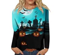 Chemises d'Halloween pour femme - T-shirts effrayants en forme de citrouille - Imprimé château du diable fantôme - Hauts amusants d'Halloween - Chemisier à manches longues - Tenues de festival