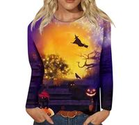 Chemises d'Halloween pour femme - T-shirts effrayants en forme de citrouille - Imprimé château du diable fantôme - Hauts amusants d'Halloween - Chemisier à manches longues - Vêtements de festival