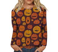 Chemises d'Halloween pour femme - T-shirts effrayants en forme de citrouille - Imprimé château du diable fantôme - Hauts amusants d'Halloween - Chemisier à manches longues - Tenues de festival