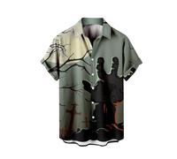 Chemises d'Halloween pour homme à manches courtes boutonnées Jack O'Lantern Imprimé Costumes Thème effrayant Citrouilles T-shirts, Chemises d'Halloween grises pour hommes, L