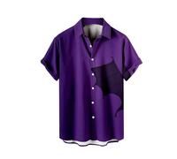 Chemises d'Halloween pour homme avec imprimé chauve-souris, costumes décontractés à manches courtes boutonnés, t-shirts hawaïens 2025 hauts d'horreur, Purple2 Chemises d'Halloween pour homme, 3XL